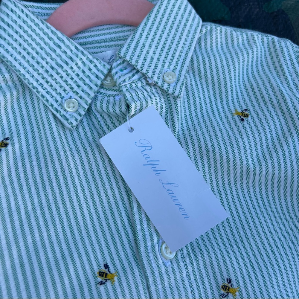 Ralph Lauren Green Striped Kids Button Down Shirt
